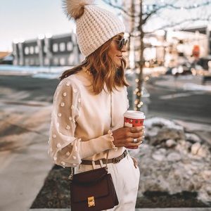 Chicwish Blouse with Sheer Pom Pom Sleeves